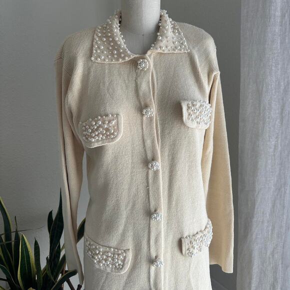 Marisa Christina Women’s Small Skirt Set Cream Acrylic Rayon Knit Suit Set - Picture 2 of 3